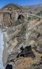 Vertical Panorama of California Coastline with Big Sur's Bixby Creek Bridge from Above
