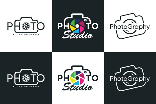 set of camera logo design with modern concept premium vector