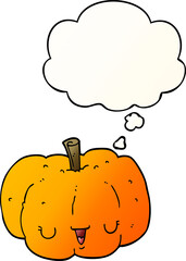 cartoon pumpkin with thought bubble in smooth gradient style