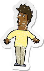retro distressed sticker of a cartoon surprised man
