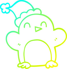 cold gradient line drawing of a cartoon christmas penguin