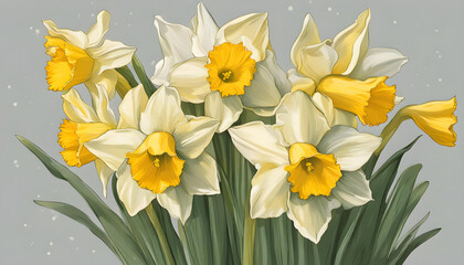 yellow daffodils isolated on painting theme