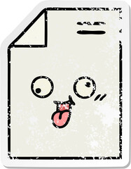 distressed sticker of a cute cartoon sheet of paper
