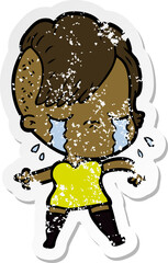 distressed sticker of a cartoon crying girl