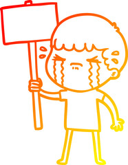 warm gradient line drawing of a cartoon man crying