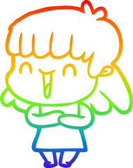 rainbow gradient line drawing of a cartoon woman