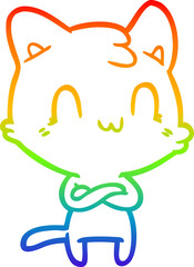 rainbow gradient line drawing of a cartoon happy cat