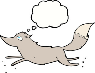 cartoon wolf running with thought bubble