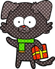 nervous dog cartoon with gift