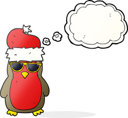 freehand drawn thought bubble cartoon cool christmas robin