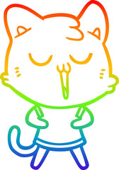 rainbow gradient line drawing of a cartoon cat singing