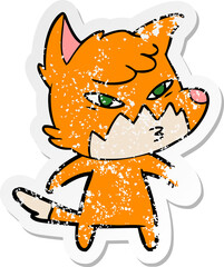 distressed sticker of a clever cartoon fox