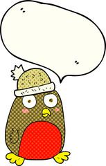freehand drawn comic book speech bubble cartoon christmas robin