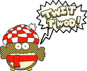 freehand drawn comic book speech bubble cartoon cute owl saying twit twoo