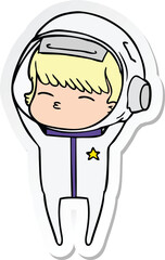 sticker of a cartoon curious astronaut