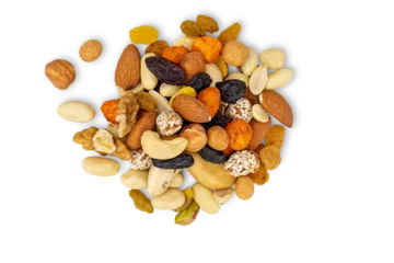 Fotobehang Assorted nuts and raisins. Isolated on transparent background. © Tamara