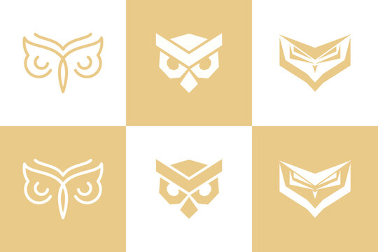 set of owl head logo design with creative concept