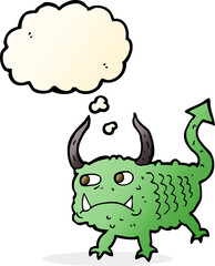 cartoon little demon with thought bubble
