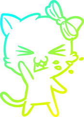 cold gradient line drawing of a cartoon cat