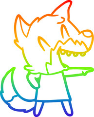 rainbow gradient line drawing of a laughing fox cartoon