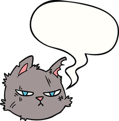 cartoon tough cat face with speech bubble