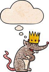 cartoon rat king laughing with thought bubble in grunge texture style