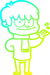 cold gradient line drawing of a happy cartoon man