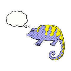 freehand drawn thought bubble cartoon chameleon