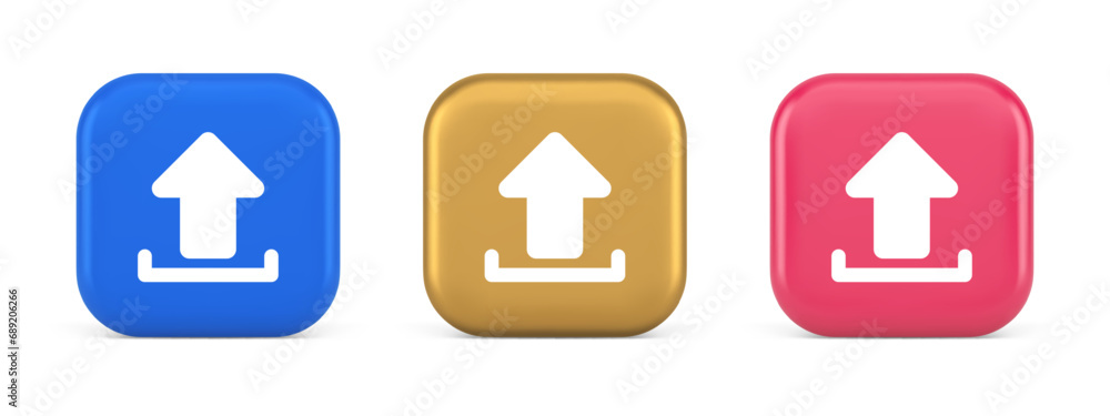 Poster upload up arrow button document multimedia file exchange cyberspace storage 3d icon