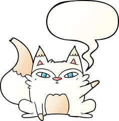 cartoon arctic fox with speech bubble in smooth gradient style