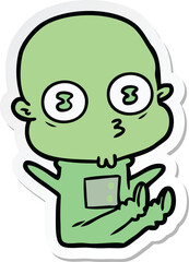 sticker of a cartoon weird bald spaceman