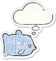 cartoon fish with thought bubble as a distressed worn sticker