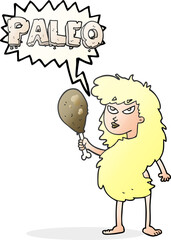 freehand drawn speech bubble cartoon woman on paleo diet