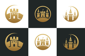set of castle logo design inspiration with template creative concept - obrazy, fototapety, plakaty