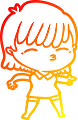 warm gradient line drawing of a cartoon woman