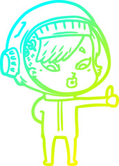 cold gradient line drawing of a cartoon astronaut woman