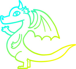 cold gradient line drawing of a cute cartoon dragon
