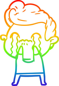 recommend clip art: rainbow gradient line drawing of a cartoon man crying