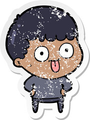 distressed sticker of a cartoon dumb kid