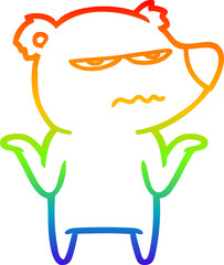 rainbow gradient line drawing of a annoyed bear cartoon