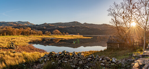 Reflection views around Snowdonia lakes in winter