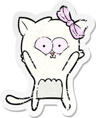 distressed sticker of a cartoon cat