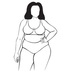 Beautiful plus size girl, hand-drawn graphics, body positive. Ideal for logos, posters, packaging design and paper products. Fashion cover, poster.