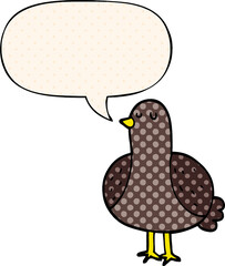 cartoon bird with speech bubble in comic book style