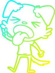 cold gradient line drawing of a cartoon disgusted dog