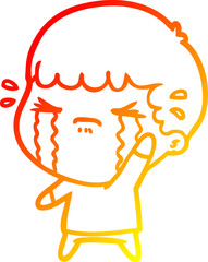 warm gradient line drawing of a cartoon man crying