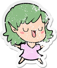 distressed sticker of a cartoon elf girl