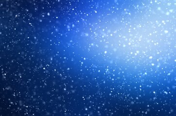 Winter night sky deep blue textured background. Falling snow closeup.