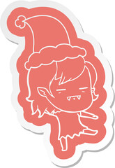 quirky cartoon  sticker of a undead vampire girl wearing santa hat