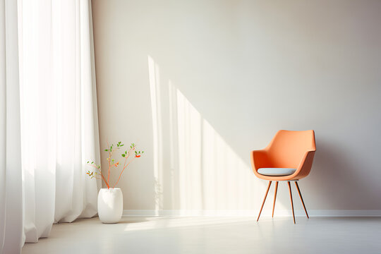 Minimalistic interior in light colors with window